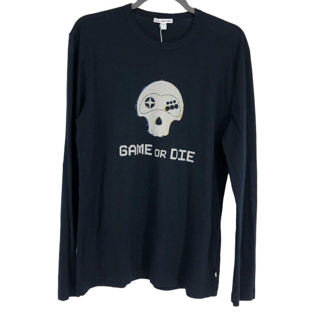 NWT James Perse Men's Black Long Sleeve Skull Graphic Gamer T-shirt 1 (=S)